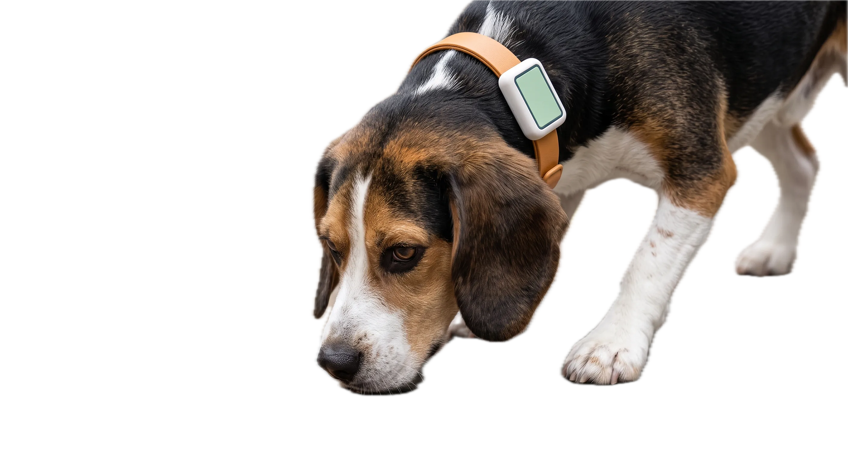 MiFu tasmasıyla yeri koklayan bir beagle